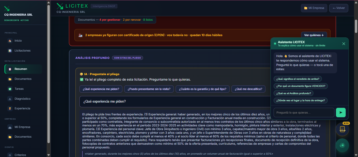 Análisis de pliego con IA y citas documentales en LICITEX