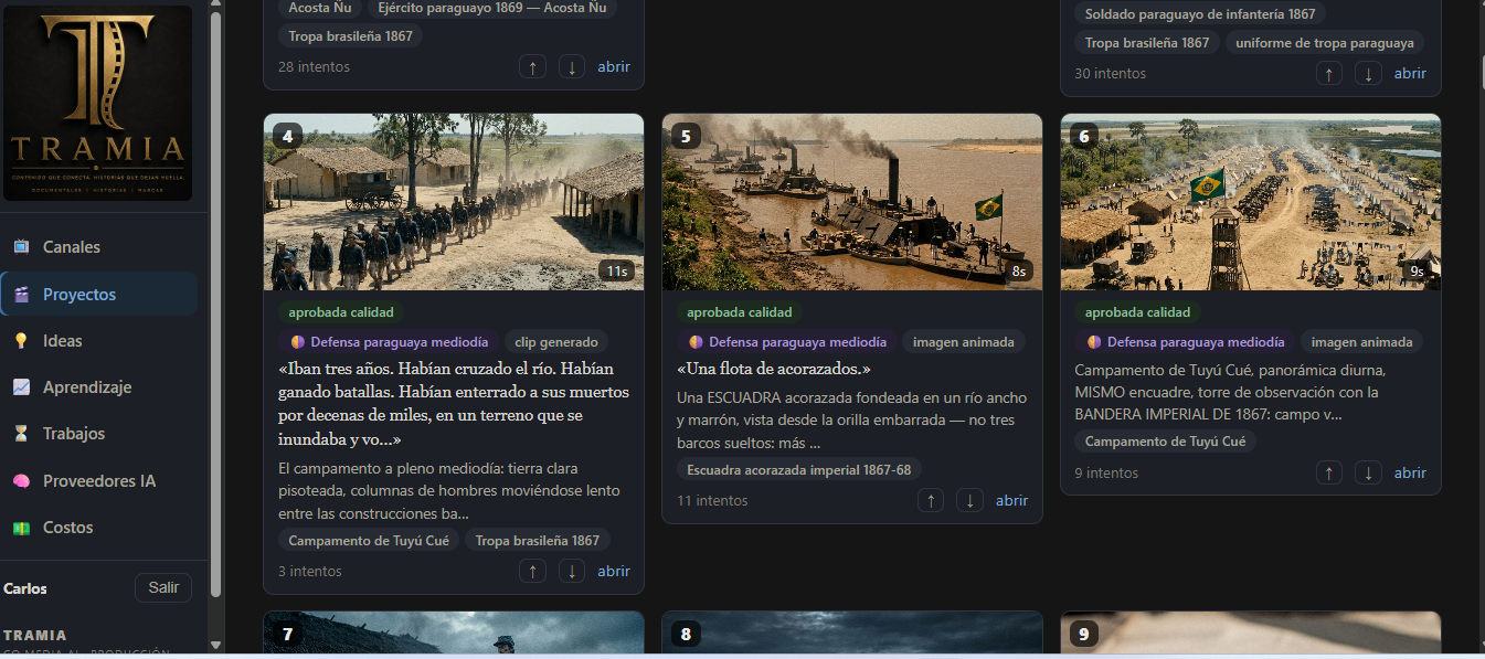 Gestión de escenas y aprobación de calidad en TRAMIA
